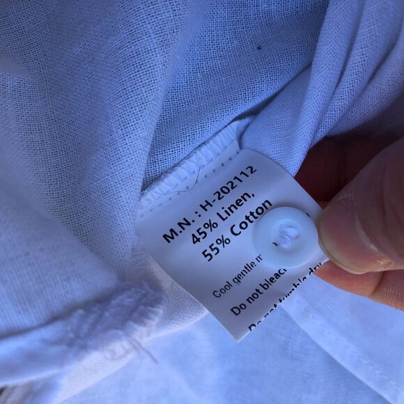 Women's Linen Blend Button Down Shirt XL Women's White Long Sleeve Collared Top - Picture 6 of 9